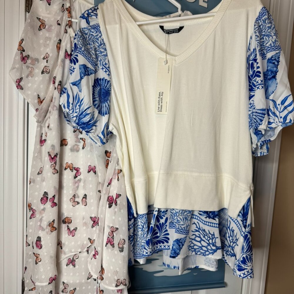 2 ladies sweet tops - Blue / White Ocean and Butterflies
